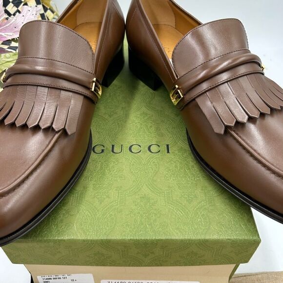 Men’s Gucci fringed leather loafers size 12.5 made in Italy - Picture 8 of 10